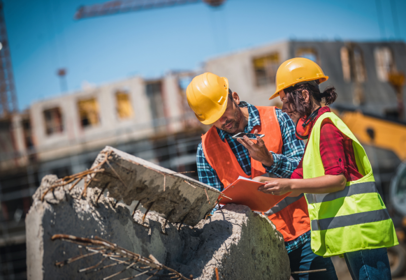 Construction workers on a job site.